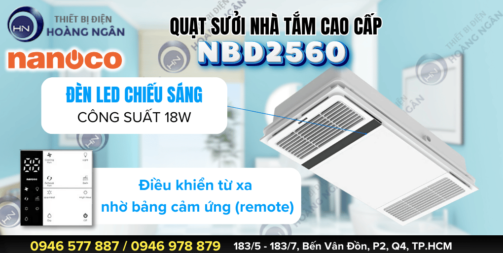 Quạt sưởi âm trần NBD2560 Nanoco công suất lớn 2400W 