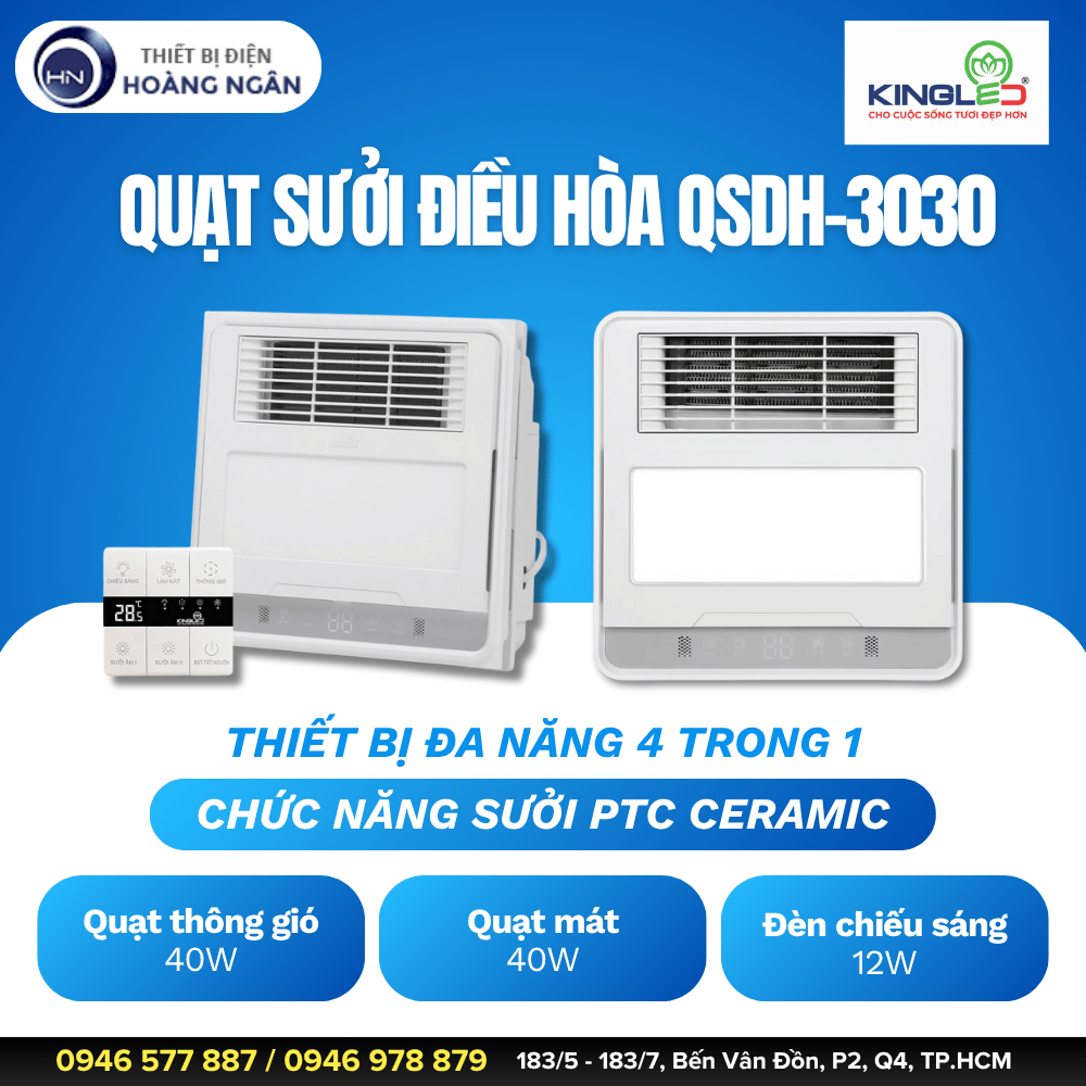Quạt Sưởi Điều Hòa KingLED QSDH-3030