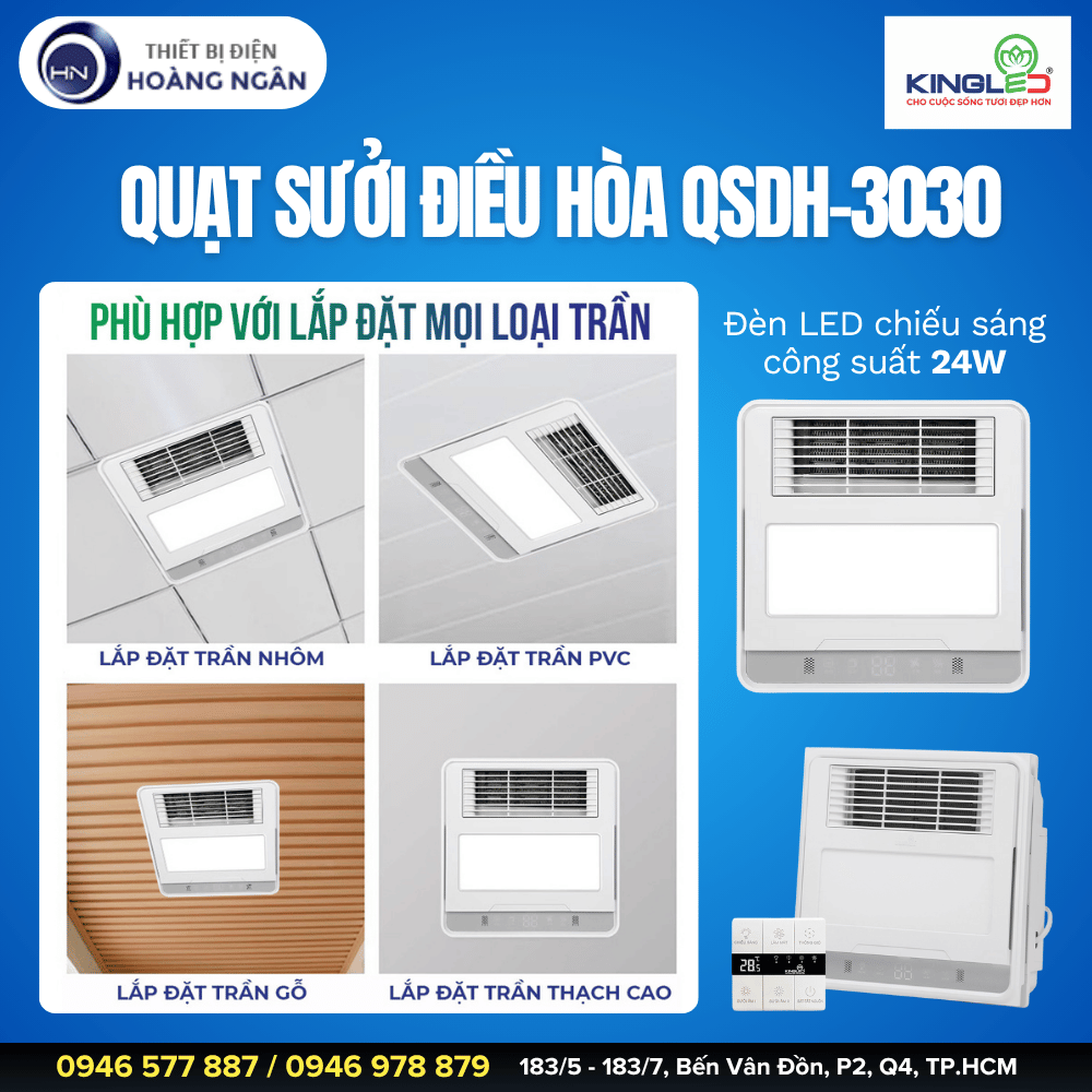 Quạt Sưởi Điều Hòa KingLED QSDH-3030