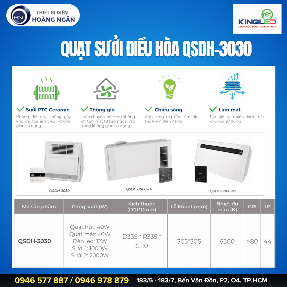 Quạt Sưởi Điều Hòa KingLED QSDH-3030