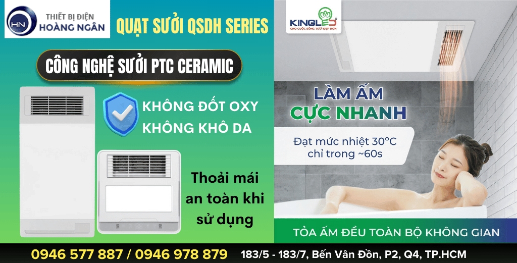 Quạt Sưởi Nhà Tắm Ceramic Có Đèn QSDH Series Kingled 4IN1