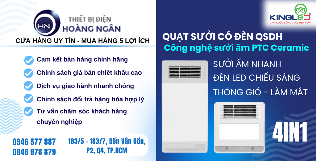 Quạt Sưởi Nhà Tắm Ceramic Có Đèn QSDH Series Kingled 4IN1