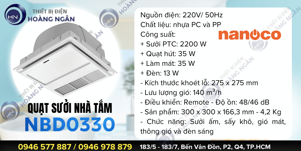 Quạt Sưởi Nhà Tắm Thông Gió NBD0330 Nanoco