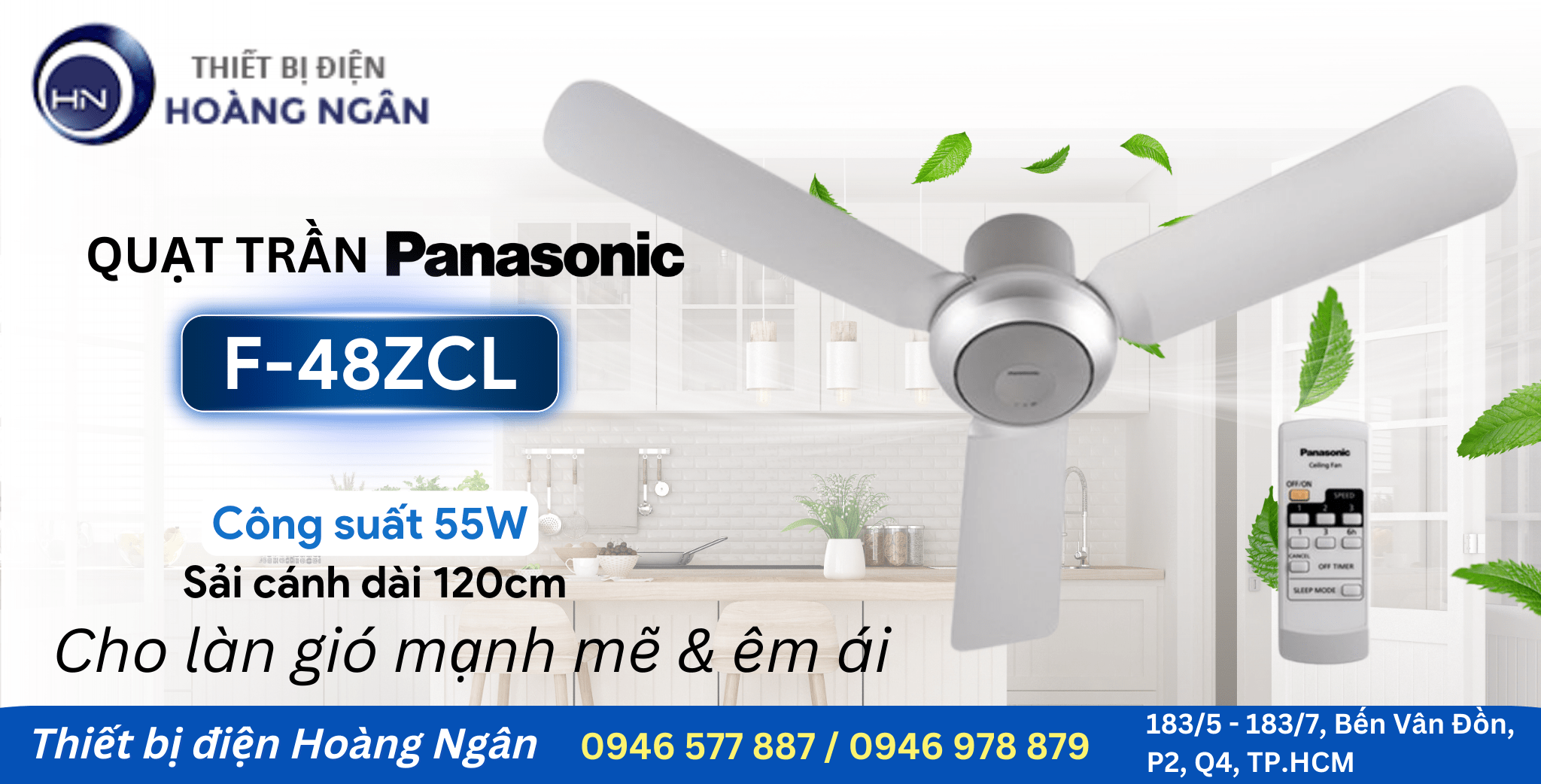 Quạt trần 3 cánh F-48CZL Panasonic có ti ngắn