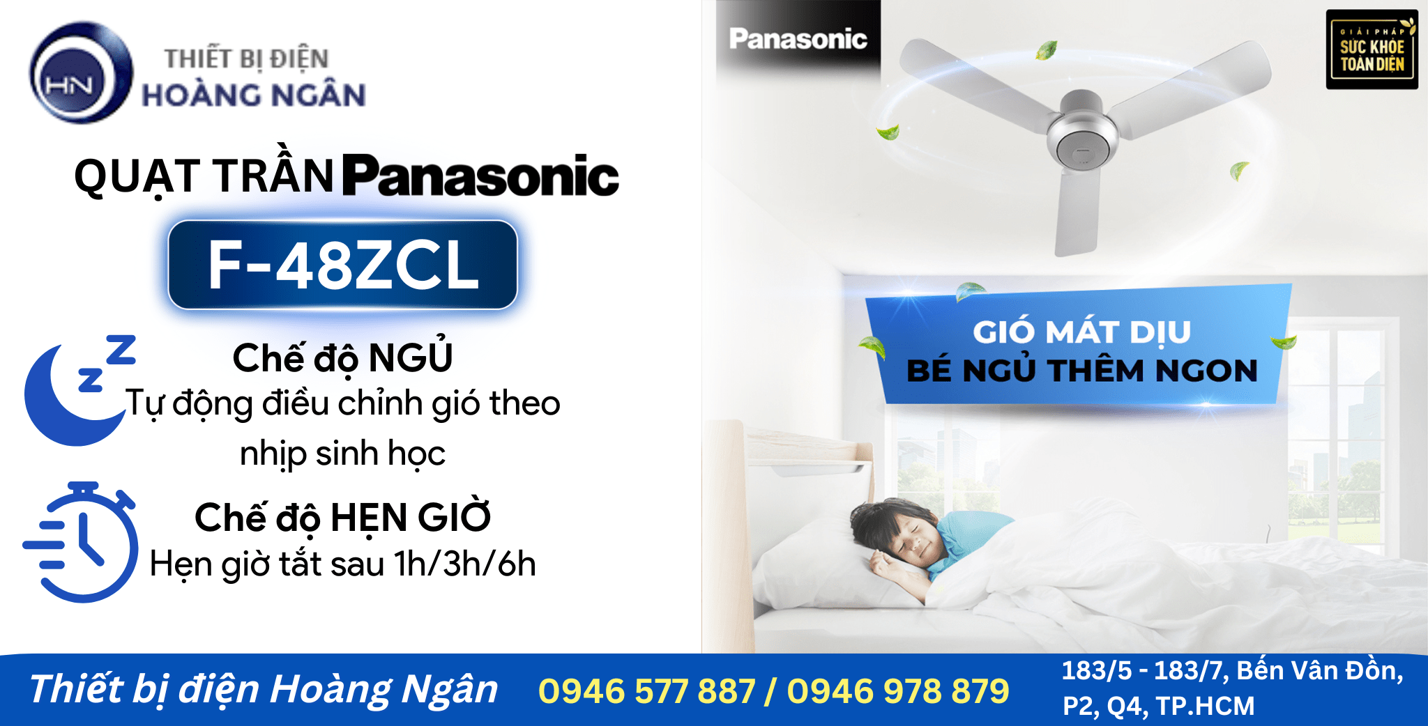 Quạt trần 3 cánh F-48CZL Panasonic có ti ngắn