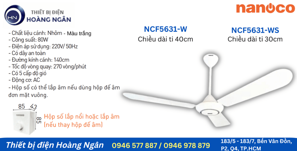 Quạt Trần 3 Cánh Giá Rẻ NCF5631 Nanoco