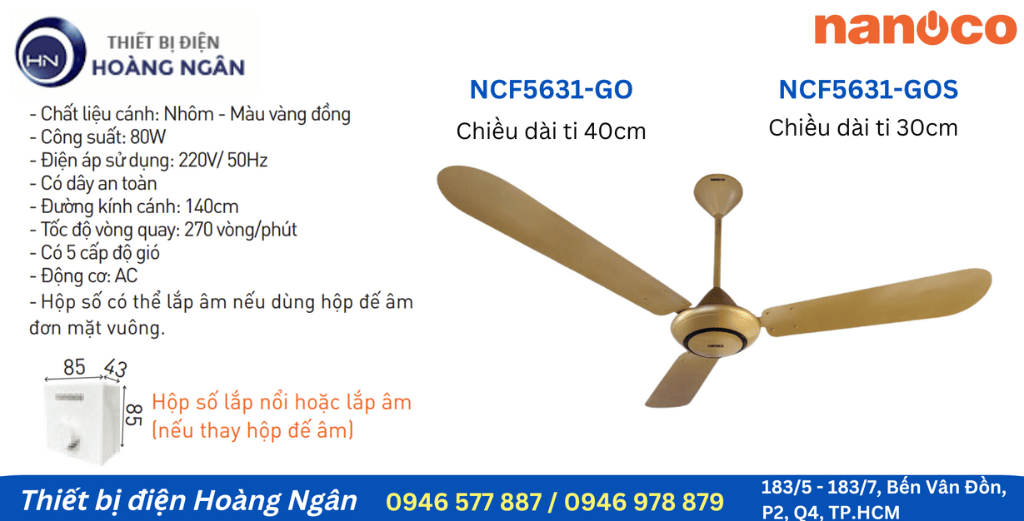 Quạt Trần 3 Cánh Giá Rẻ NCF5631 Nanoco