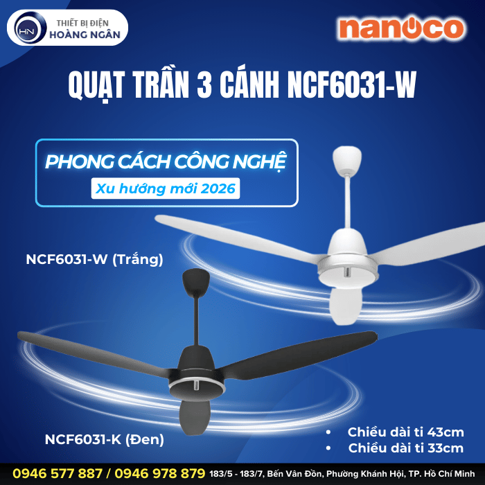 Quạt Trần 3 Cánh Nanoco NCF6031