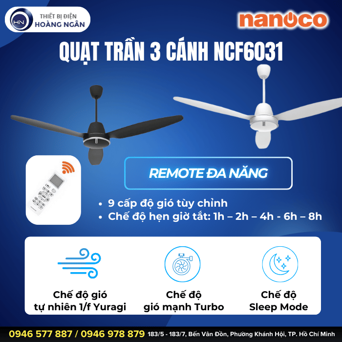 Quạt Trần 3 Cánh Nanoco NCF6031