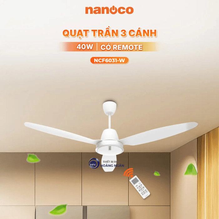 Quạt Trần 3 Cánh Màu Trắng NCF6031-W Nanoco