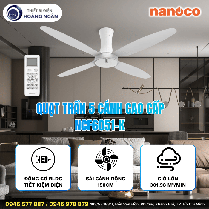 Quạt Trần 4 Cánh NCF6041-W Nanoco