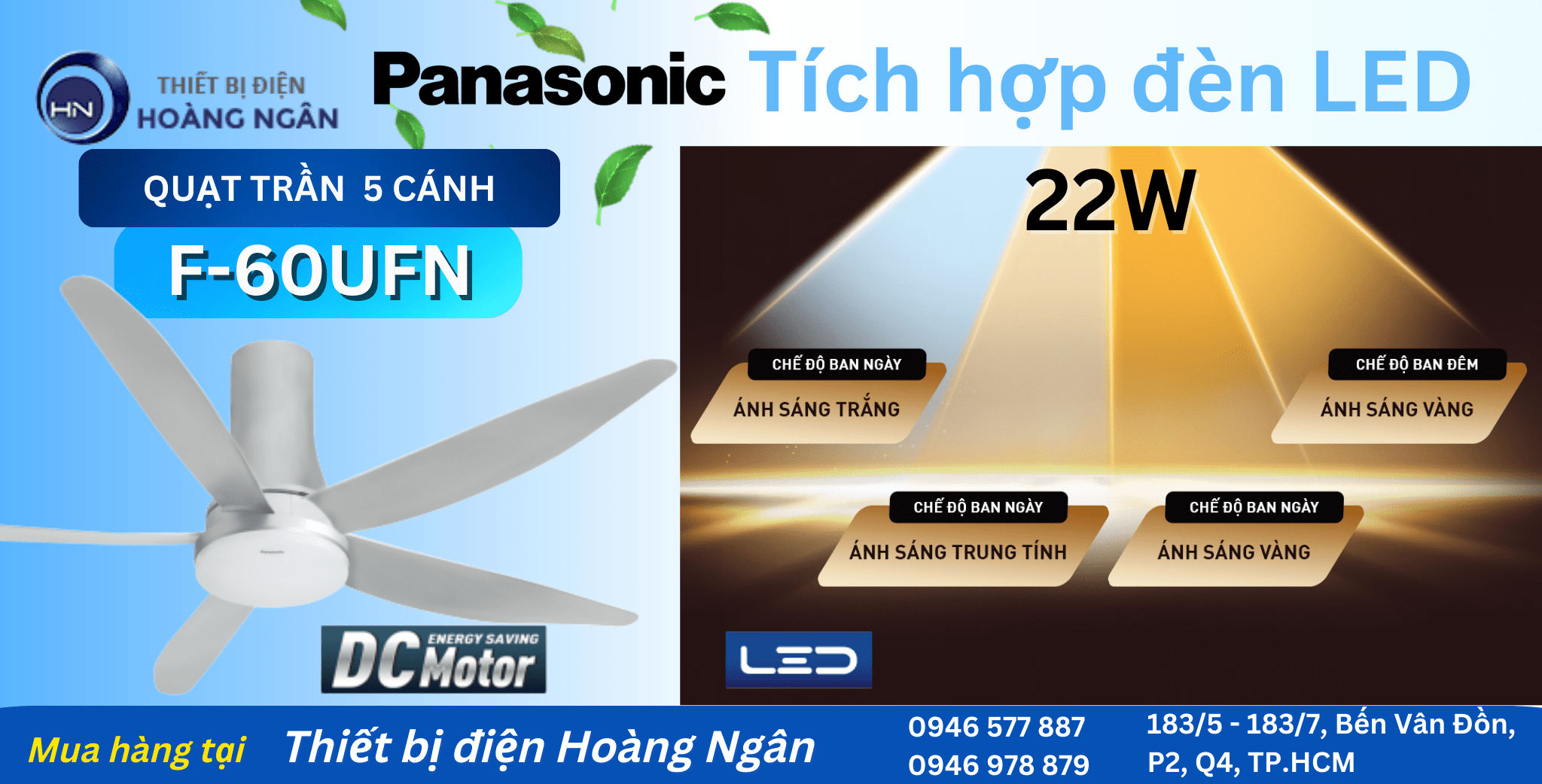 Quạt Trần Panasonic 5 Cánh Có Đèn LED F-60UFN