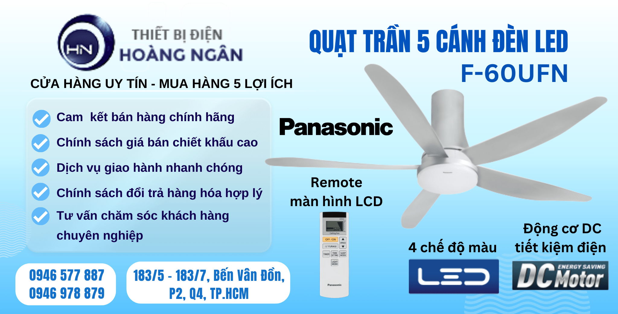 Quạt Trần 5 Cánh Có Đèn LED F-60UFN Panasonic