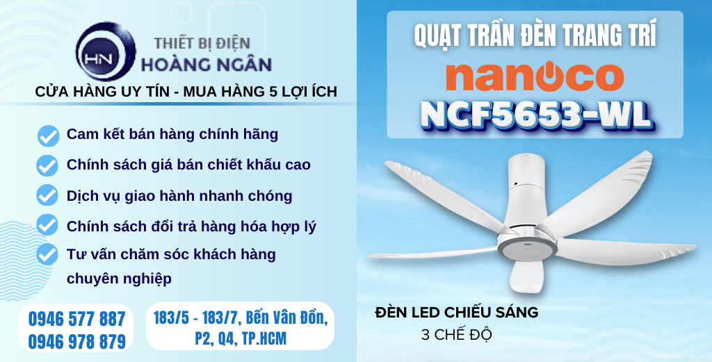 Quạt Trần 5 Cánh Có Đèn LED Nanoco NCF5653-WL