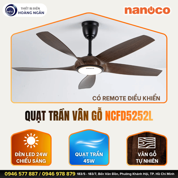Quạt Trần 5 Cánh Nanoco NCFD5252L