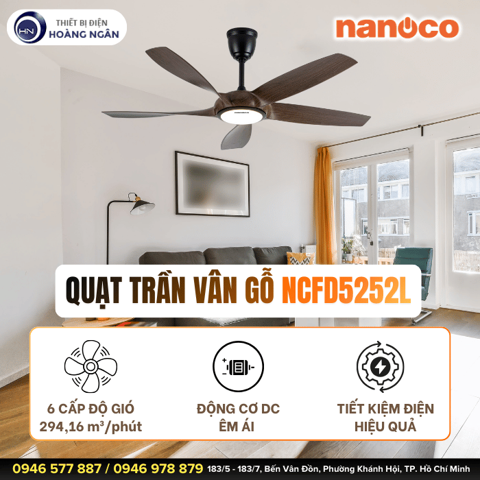 Quạt Trần 5 Cánh Nanoco NCFD5252L