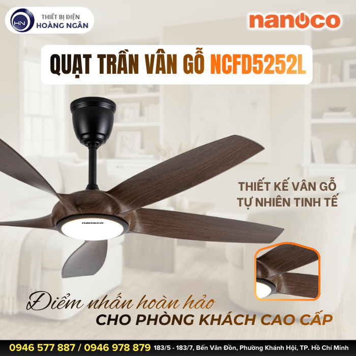 Quạt Trần 5 Cánh Nanoco NCFD5252L