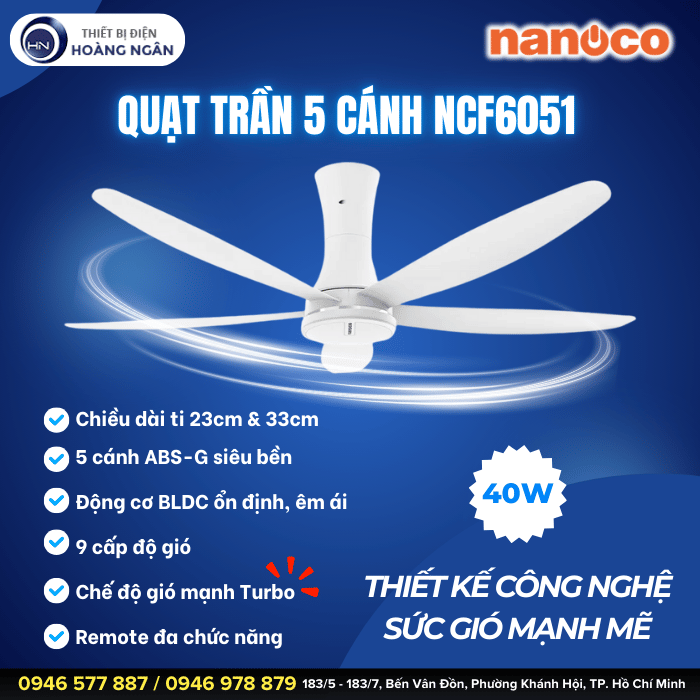 Quạt Trần 5 Cánh Nanoco NCF6051