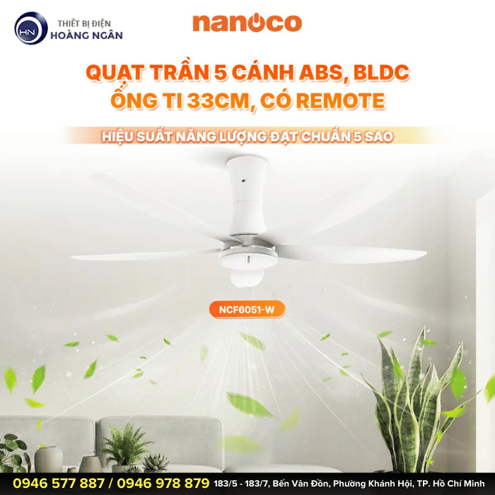 Quạt Trần 5 Cánh Nanoco NCF6051