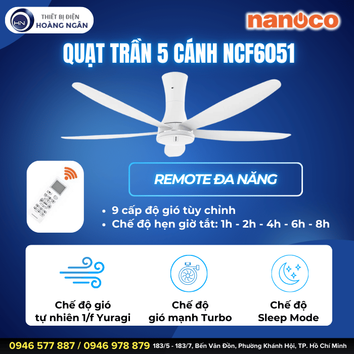 Quạt Trần 5 Cánh Nanoco NCF6051