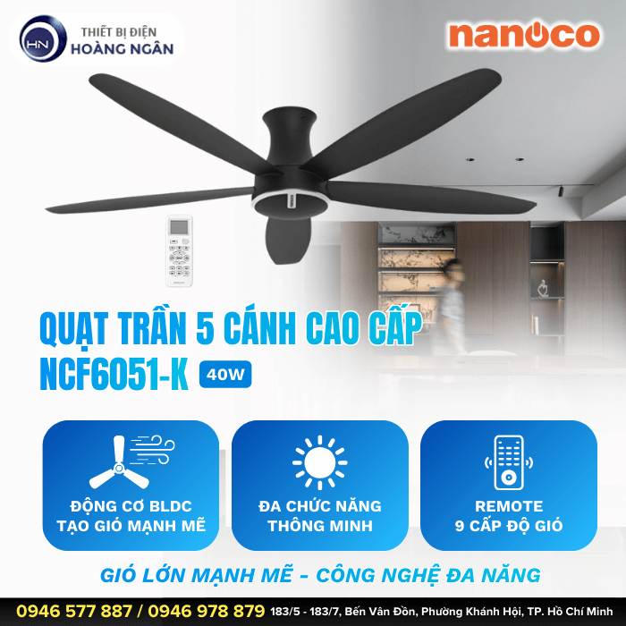 Quạt Trần 5 Cánh Nanoco NCF6051-K