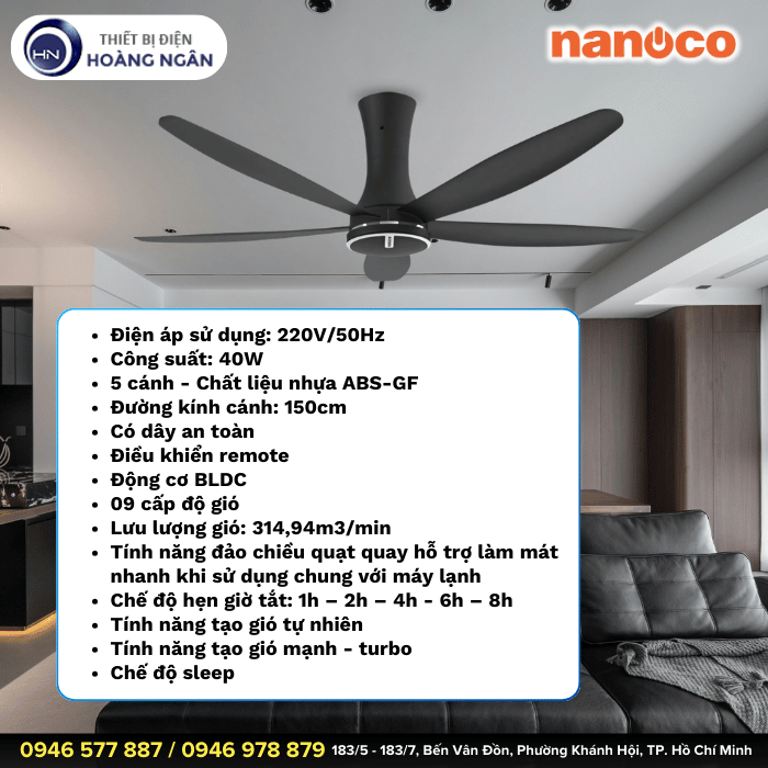 Quạt Trần 5 Cánh Nanoco NCF6051-K