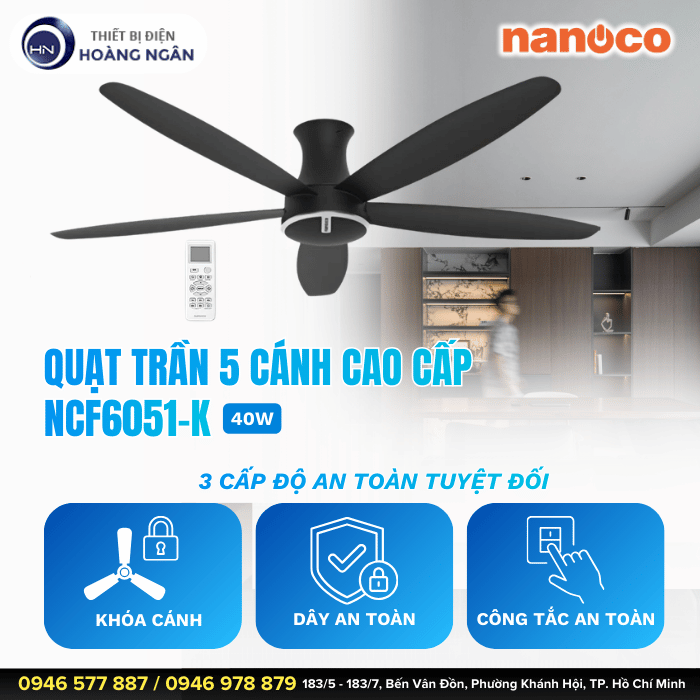 Quạt Trần 5 Cánh Nanoco NCF6051-K