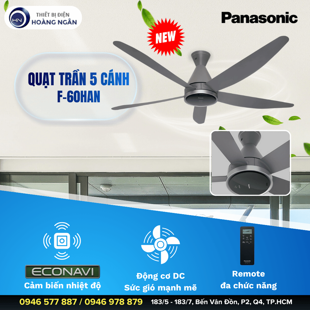 Quạt Trần 5 Cánh Panasonic ECONAVI F-60HAN