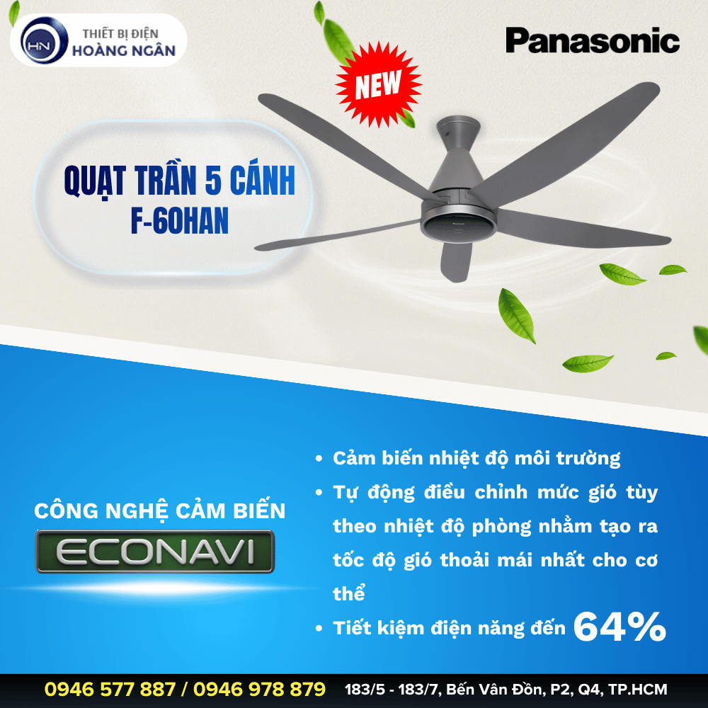 Quạt Trần 5 Cánh Panasonic ECONAVI F-60HAN