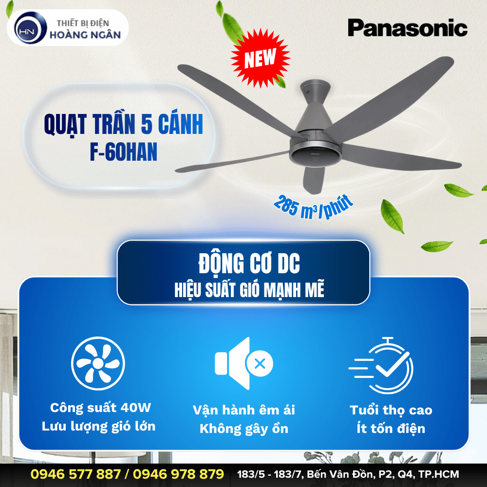 Quạt Trần 5 Cánh Panasonic ECONAVI F-60HAN