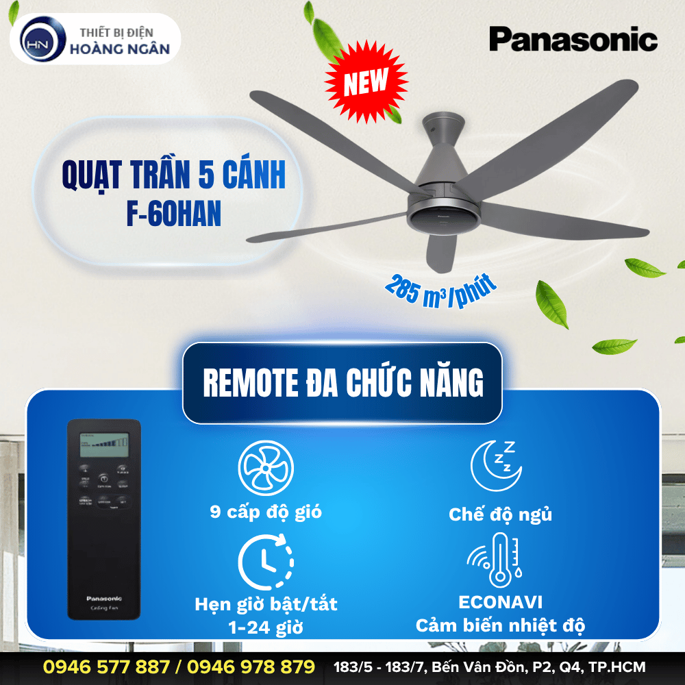 Quạt Trần 5 Cánh Panasonic ECONAVI F-60HAN