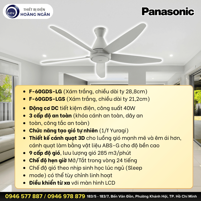 Quạt Trần 5 Cánh Panasonic F-60GDN-LG
