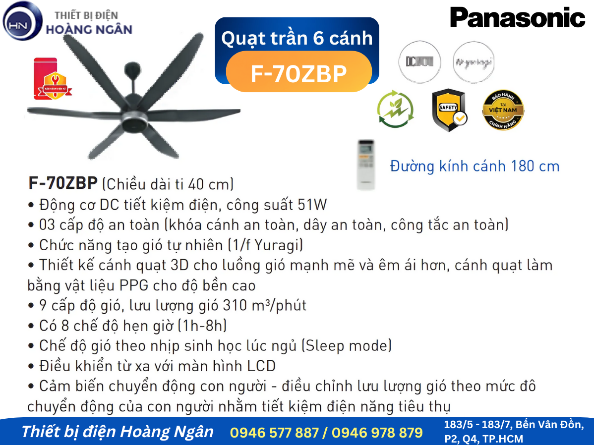 Quạt Trần 6 Cánh Panasonic F-70ZBP Cảm Biến