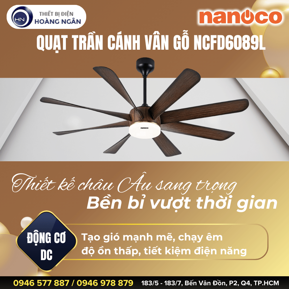 Quạt Trần Cánh Vân Gỗ Nanoco NCFD6089L