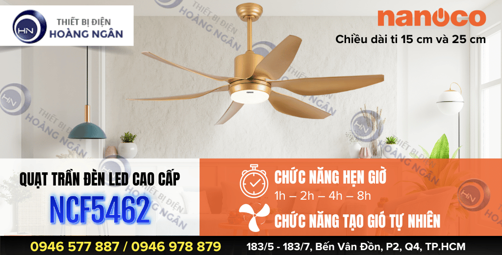 Quạt Trần Có Đèn LED Nanoco NCF5462 hẹn giờ