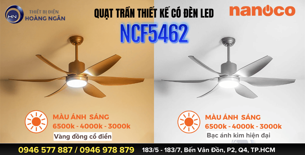 Quạt Trần Có Đèn LED Nanoco NCF5462