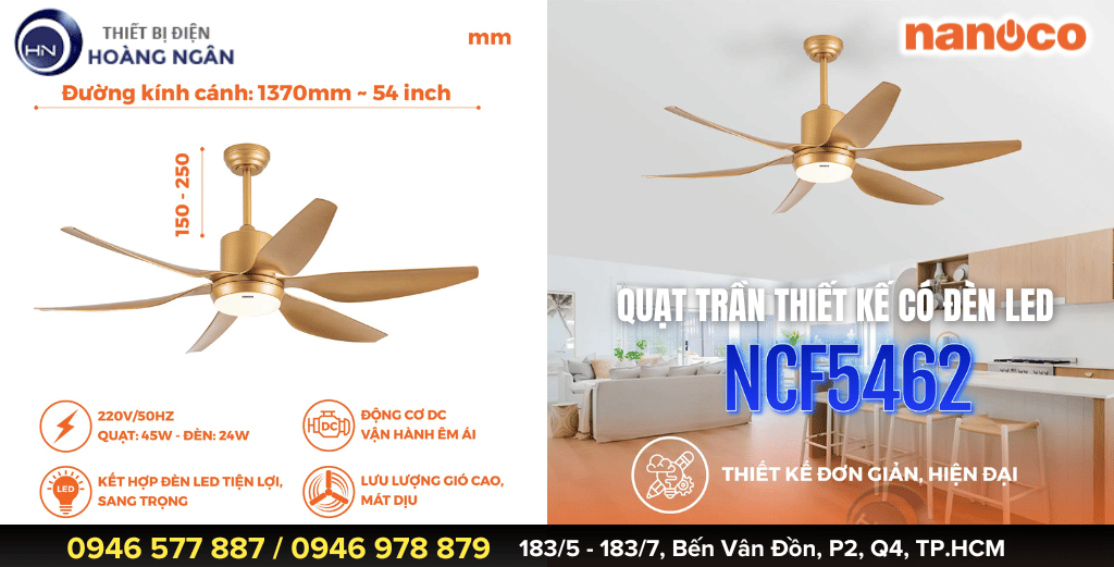 Quạt Trần Có Đèn LED Nanoco NCF5462