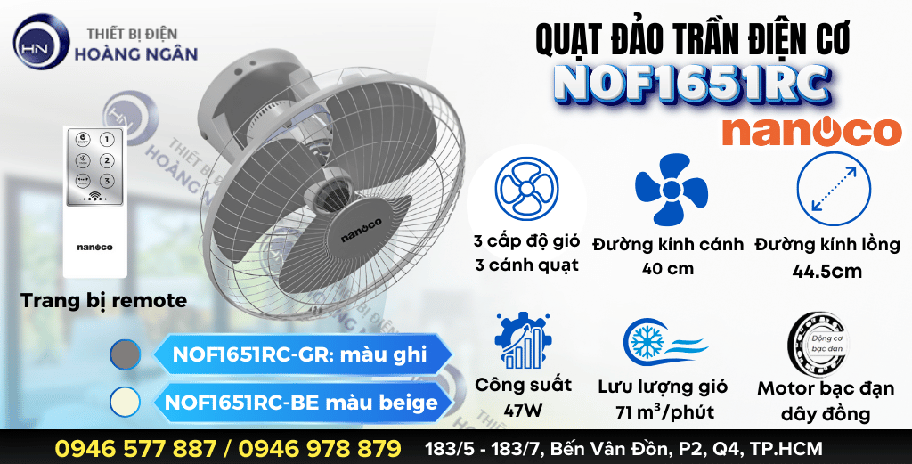 Quạt trần đảo chiều remote Nanoco NOF1651RC