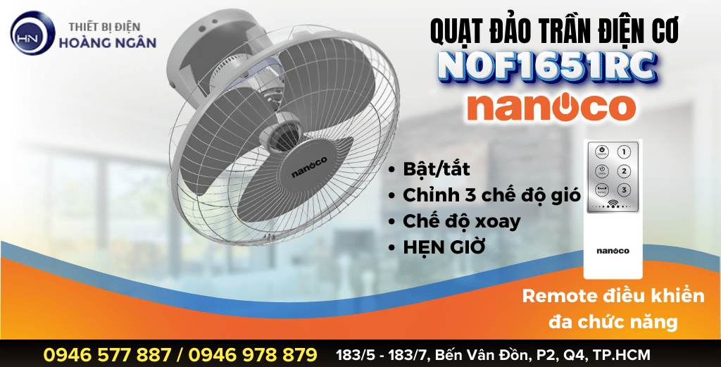 Quạt trần đảo chiều remote Nanoco NOF1651RC