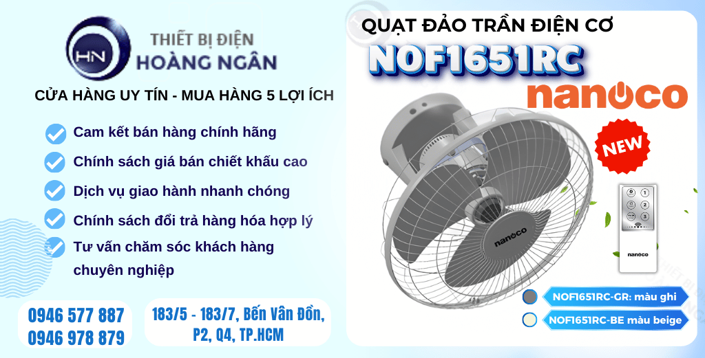 Quạt trần đảo chiều remote Nanoco NOF1651RC