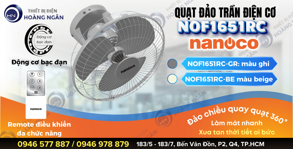 Quạt trần đảo chiều remote Nanoco NOF1651RC