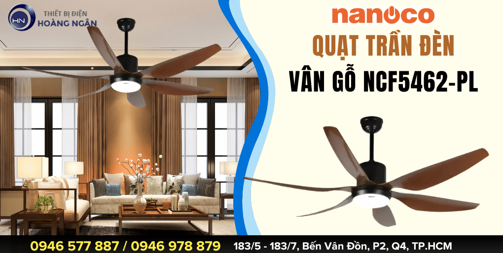 Quạt Trần Đèn 6 Cánh Vân Gỗ Nanoco NCF5462-PL