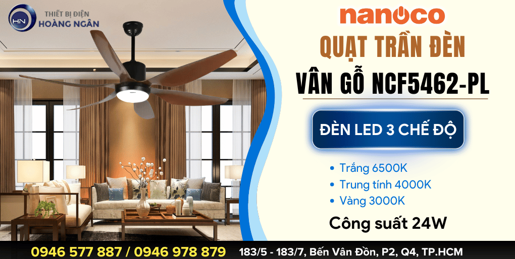 Quạt Trần Đèn 6 Cánh Vân Gỗ Nanoco NCF5462-PL