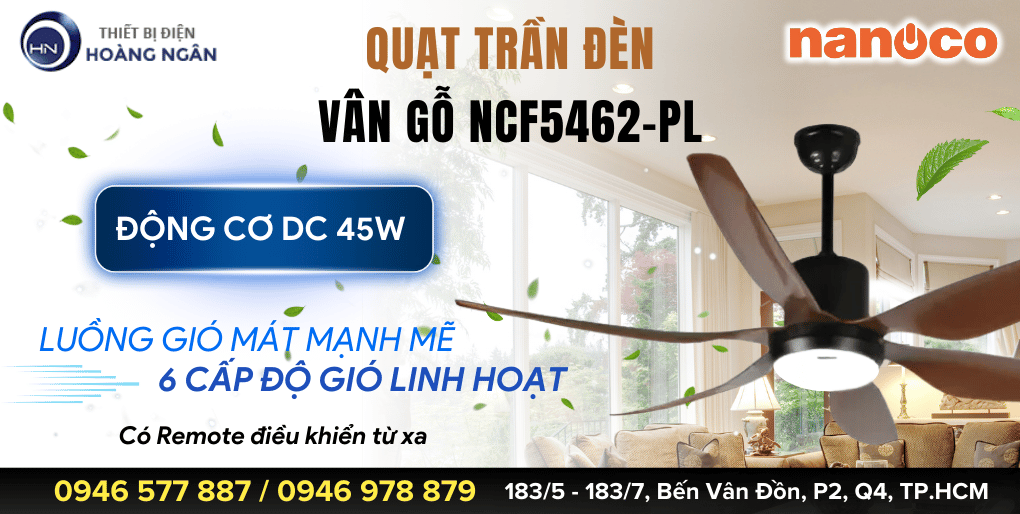 Quạt Trần Đèn 6 Cánh Vân Gỗ Nanoco NCF5462-PL