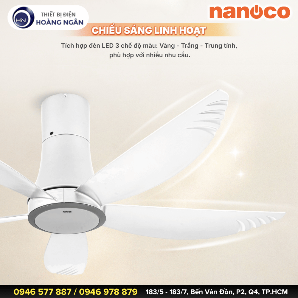 Quạt Trần Đèn Trang Trí Phòng Khách Nanoco NCF5653-WL