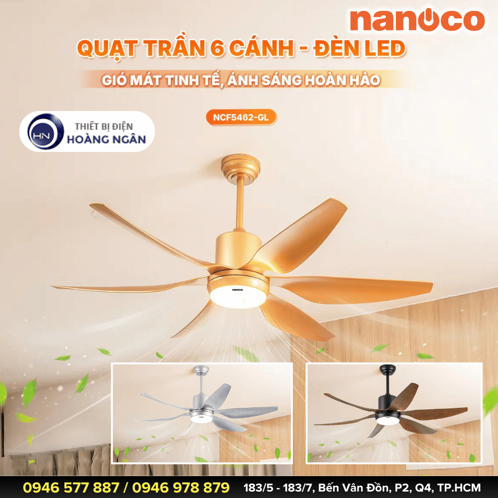 Quạt Trần Đèn Trang Trí Phòng Khách Nanoco NCF5462