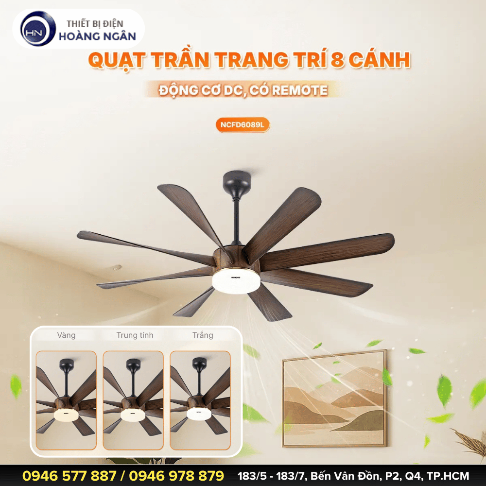 Quạt Trần Đèn Trang Trí Phòng Khách Nanoco NCFD6089L