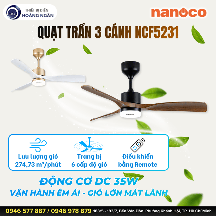 Quạt Trần Đèn Trang Trí Nanoco NCF5231