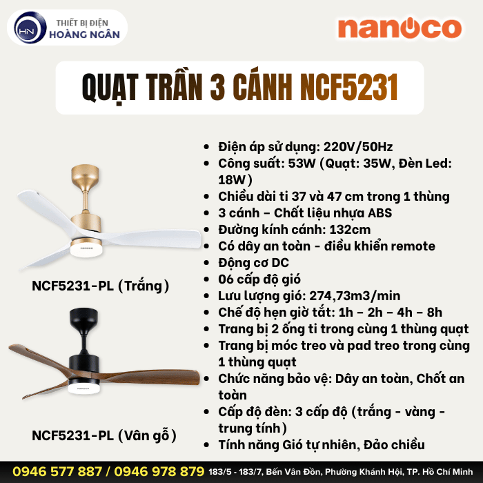 Quạt Trần Đèn Trang Trí Nanoco NCF5231