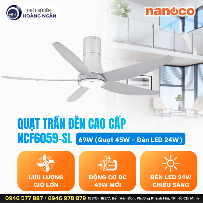Quạt Trần Đèn Trang Trí Nanoco NCF6059-SL
